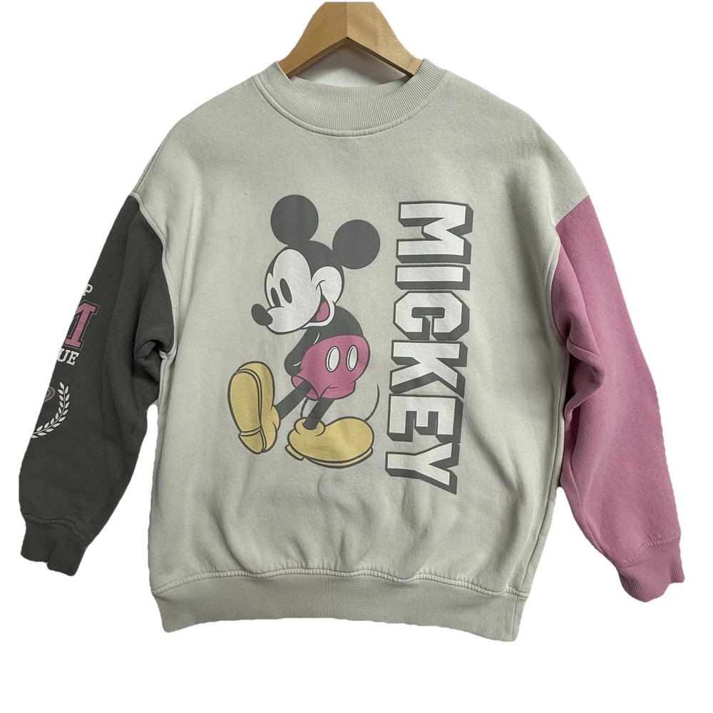 H&M Disney Mickey Mouse Sweatshirt Womens XXS Oversized Fit Colorblock